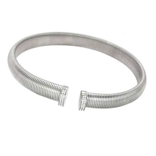 Luxury Shiny Zircon Open Bracelet Earrings Choker Elegant Light Luxury stainless steel jewelry set