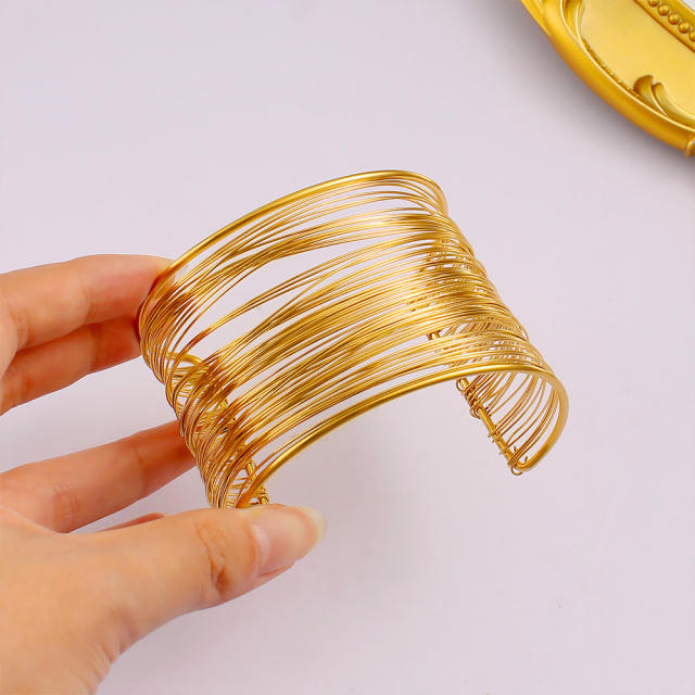 Exaggerated personality wide stainless steel multilayer hollow arm ring open bangle