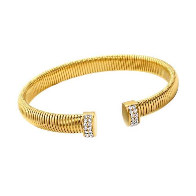 Luxury Shiny Zircon Open Bracelet Earrings Choker Elegant Light Luxury stainless steel jewelry set