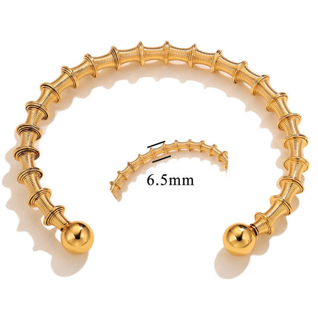 Boho chunky spring design women stainless steel cuff bangle collection