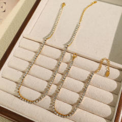 Delicate stainless steel tennis chain necklace bracelet set diamond jewelry for wedding