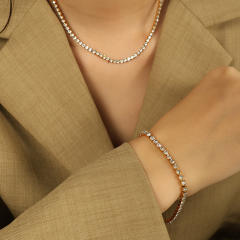 Delicate stainless steel tennis chain necklace bracelet set diamond jewelry for wedding