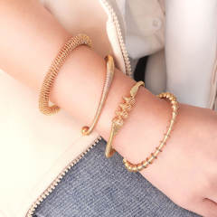 Boho chunky spring design women stainless steel cuff bangle collection