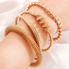 Boho chunky spring design women stainless steel cuff bangle collection
