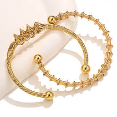 Boho chunky spring design women stainless steel cuff bangle collection