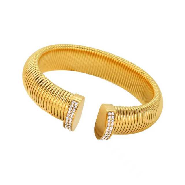 Luxury Shiny Zircon Open Bracelet Earrings Choker Elegant Light Luxury stainless steel jewelry set