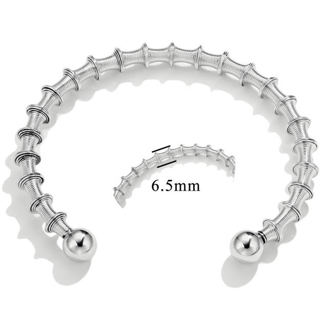 Boho chunky spring design women stainless steel cuff bangle collection
