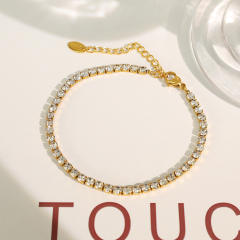 Delicate stainless steel tennis chain necklace bracelet set diamond jewelry for wedding
