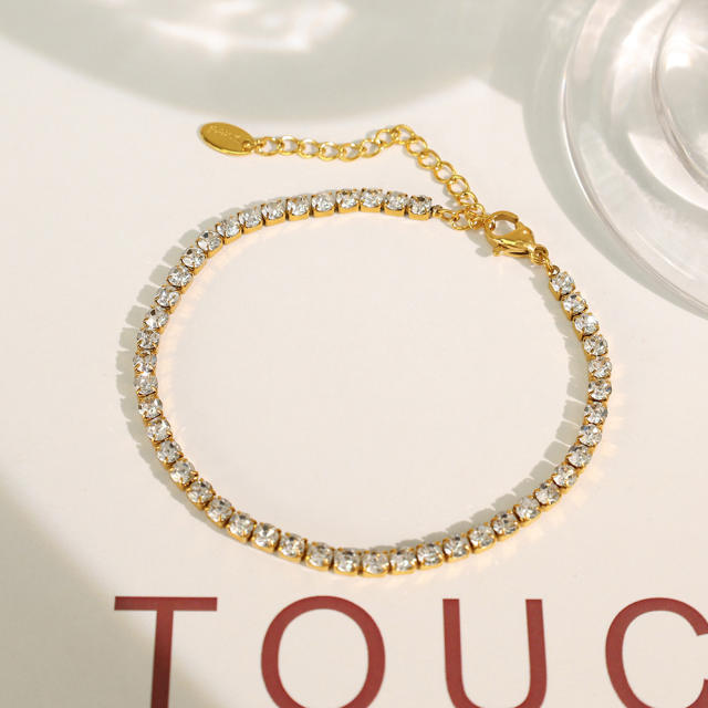 Delicate stainless steel tennis chain necklace bracelet set diamond jewelry for wedding