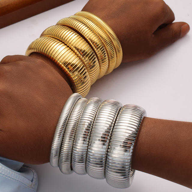 Antique Ring Stripe Stacked Bracelet Collar Titanium Steel Elastic Wide European and American Bracelet Choker Jewelry