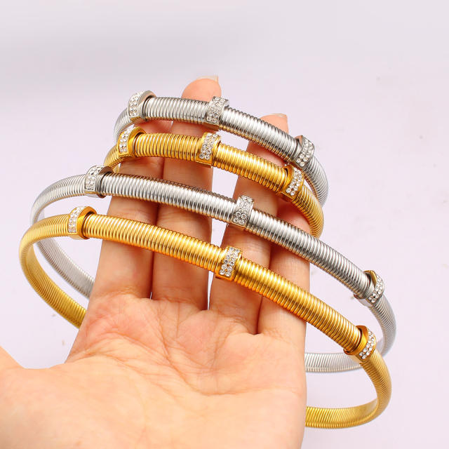 Titanium steel personality suit elastic thread rhinestone bracelet collar set