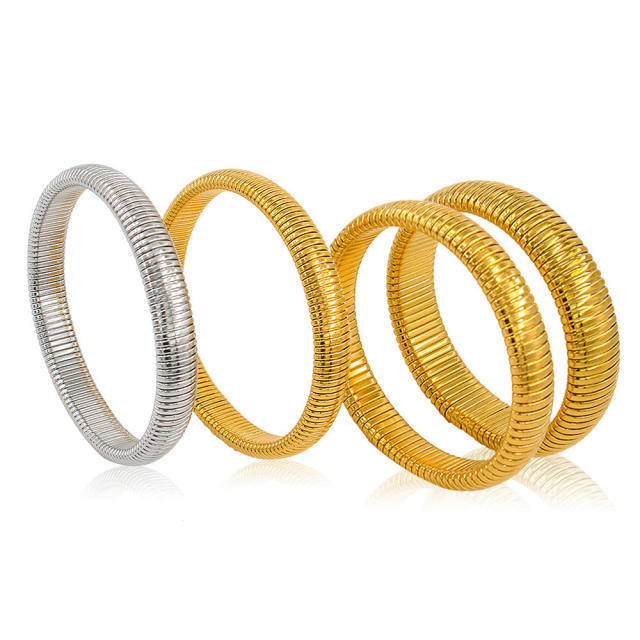 Antique Ring Stripe Stacked Bracelet Collar Titanium Steel Elastic Wide European and American Bracelet Choker Jewelry