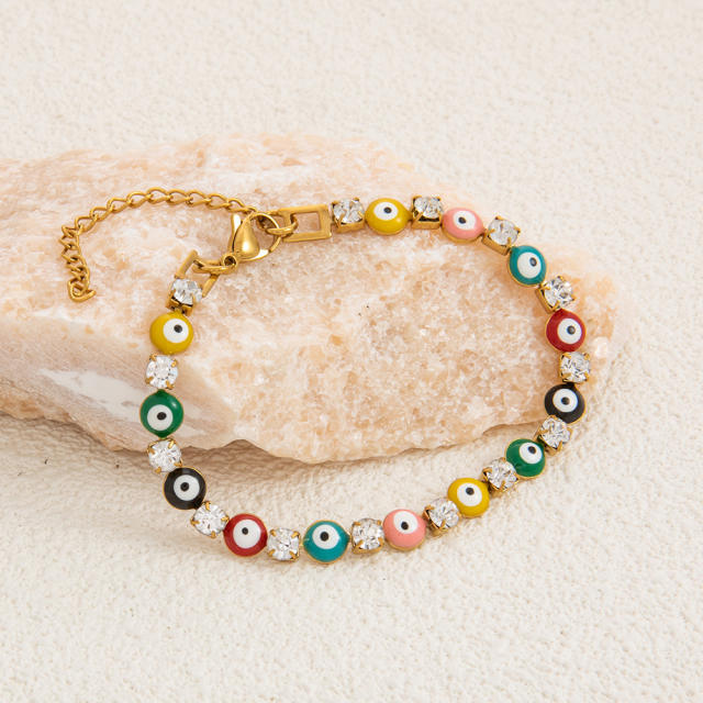 Stainless Steel Zircon evil Eye Bracelet Without Fading 18K Gold Plating High-grade Personality Chain Ornament for Women