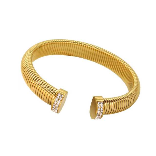 Luxury Shiny Zircon Open Bracelet Earrings Choker Elegant Light Luxury stainless steel jewelry set