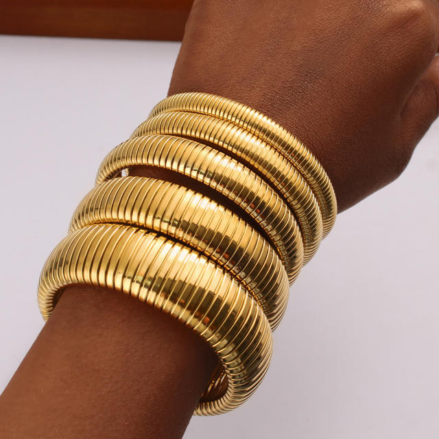 Antique Ring Stripe Stacked Bracelet Collar Titanium Steel Elastic Wide European and American Bracelet Choker Jewelry