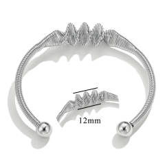 Boho chunky spring design women stainless steel cuff bangle collection