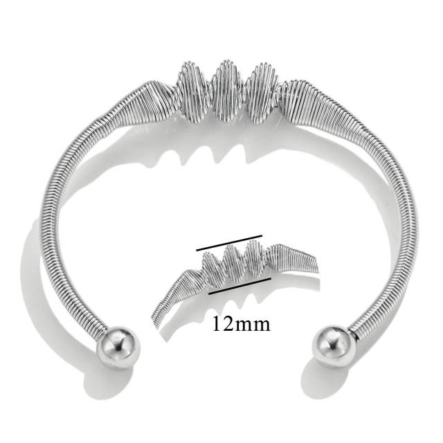 Boho chunky spring design women stainless steel cuff bangle collection