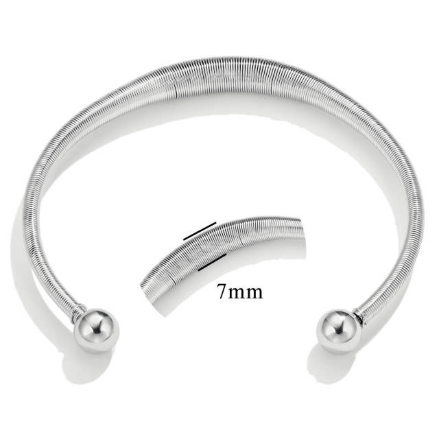 Boho chunky spring design women stainless steel cuff bangle collection
