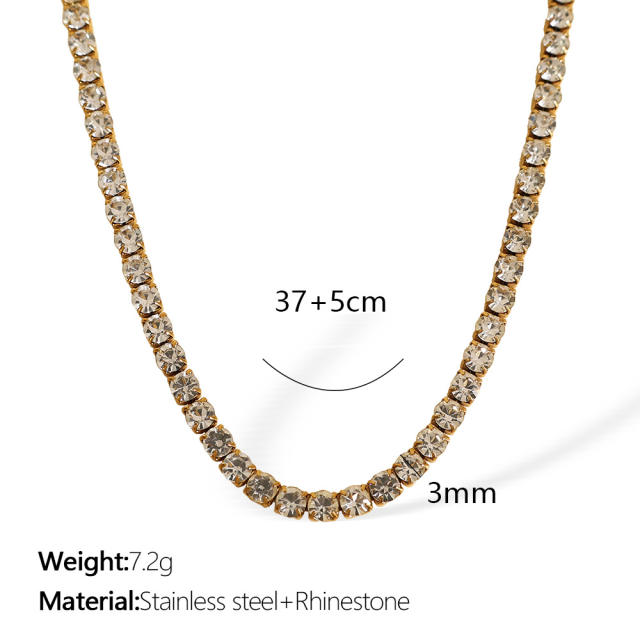 Delicate stainless steel tennis chain necklace bracelet set diamond jewelry for wedding