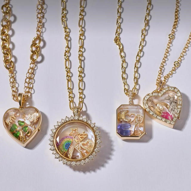 Personality clear locket pendant diy pendant hollow design transparent locket necklace 18k gold