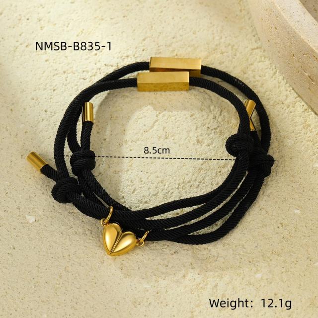 New magnetic love heart titanium steel creative square lettering couple bracelet