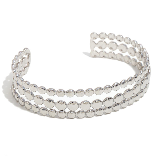 Elegant Simple High-end Stainless Steel 18K Gold Plated Three-layer cuff bangle