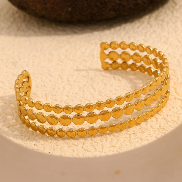 Elegant Simple High-end Stainless Steel 18K Gold Plated Three-layer cuff bangle