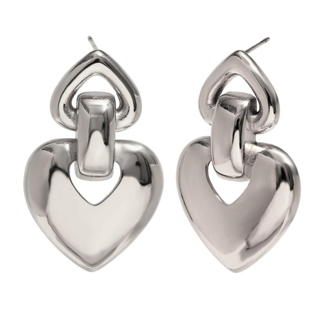 Elegant Simple Bow chunky heart stainless steel dangle Earrings