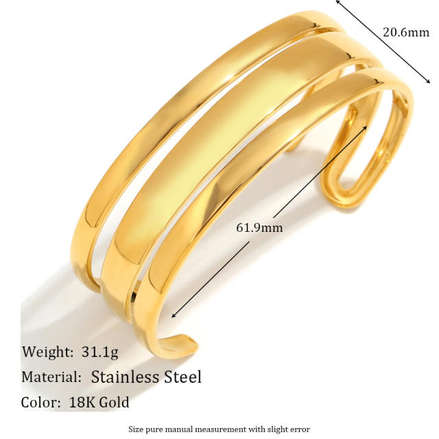 Elegant Simple All-match Explosive Stainless Steel 18K Gold Plated cuff bangle