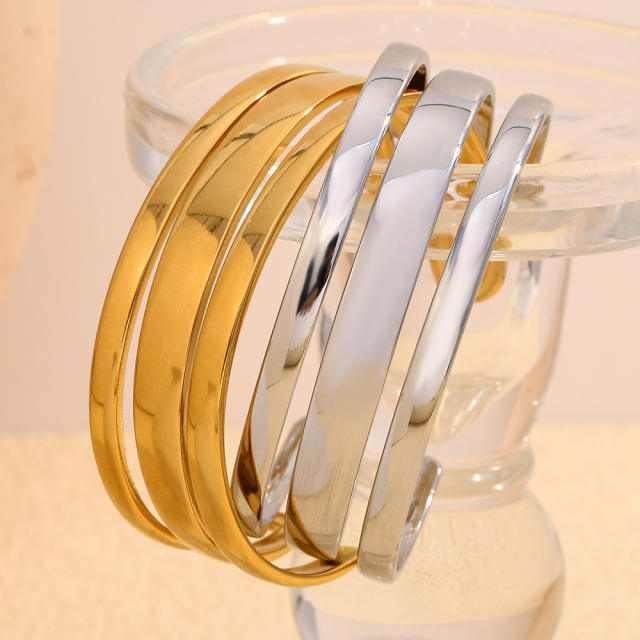 Elegant Simple All-match Explosive Stainless Steel 18K Gold Plated cuff bangle