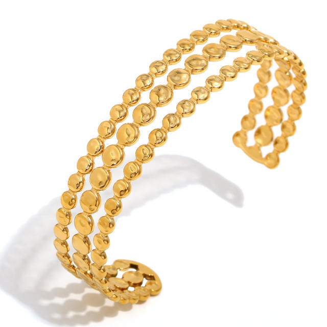 Elegant Simple High-end Stainless Steel 18K Gold Plated Three-layer cuff bangle