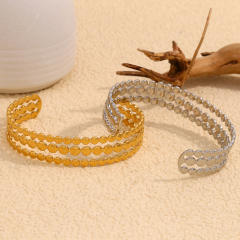 Elegant Simple High-end Stainless Steel 18K Gold Plated Three-layer cuff bangle