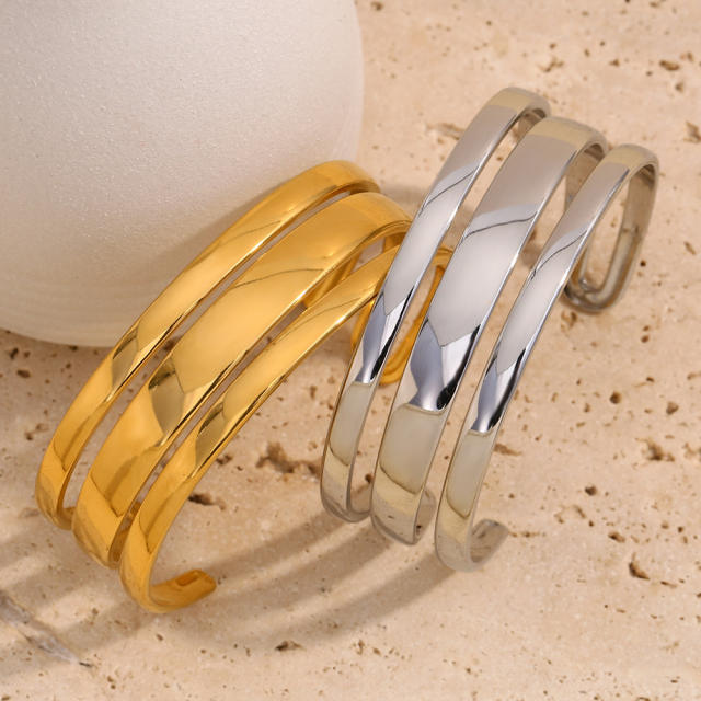 Elegant Simple All-match Explosive Stainless Steel 18K Gold Plated cuff bangle
