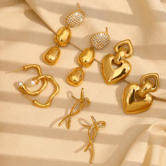 Elegant Simple Bow chunky heart stainless steel dangle Earrings