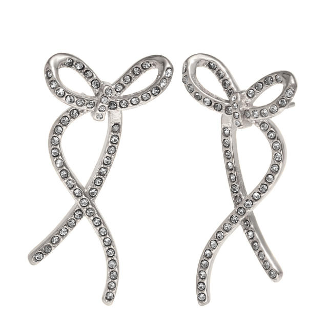 Elegant Simple Bow chunky heart stainless steel dangle Earrings