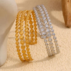 Elegant Simple High-end Stainless Steel 18K Gold Plated Three-layer cuff bangle