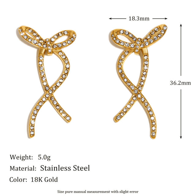 Elegant Simple Bow chunky heart stainless steel dangle Earrings