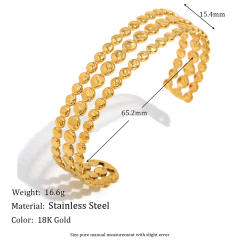 Elegant Simple High-end Stainless Steel 18K Gold Plated Three-layer cuff bangle
