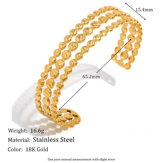 Elegant Simple High-end Stainless Steel 18K Gold Plated Three-layer cuff bangle