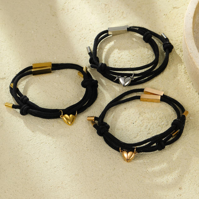 New magnetic love heart titanium steel creative square lettering couple bracelet