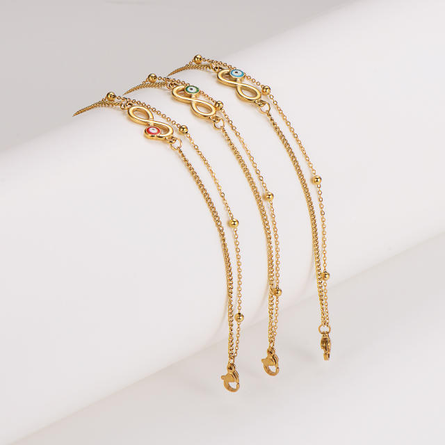 Summer enamel evil eye female Double Layer infintiy stainless steel anklet