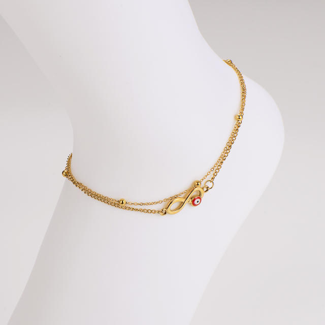 Summer enamel evil eye female Double Layer infintiy stainless steel anklet