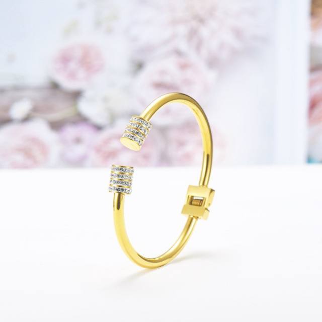 Classic drill cylindrical  stainless steel cuff bangle