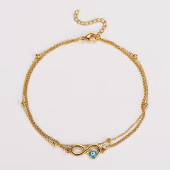 Summer enamel evil eye female Double Layer infintiy stainless steel anklet