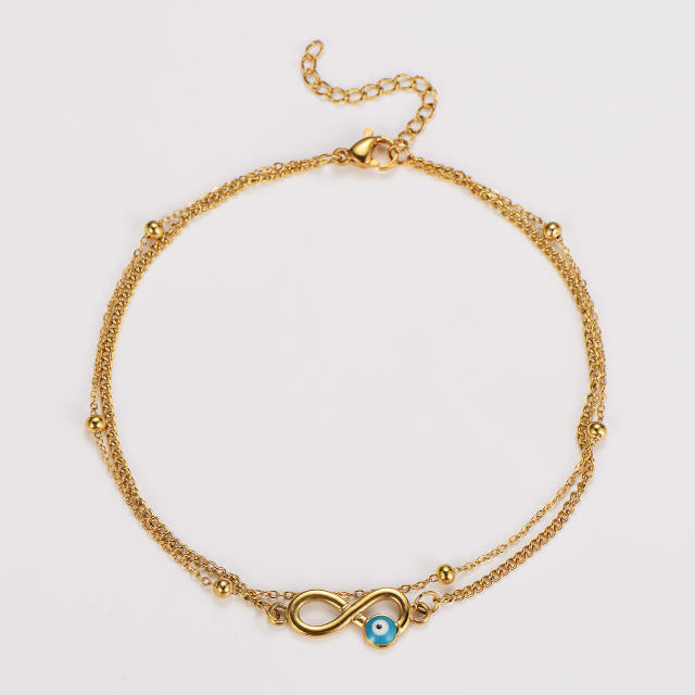 Summer enamel evil eye female Double Layer infintiy stainless steel anklet