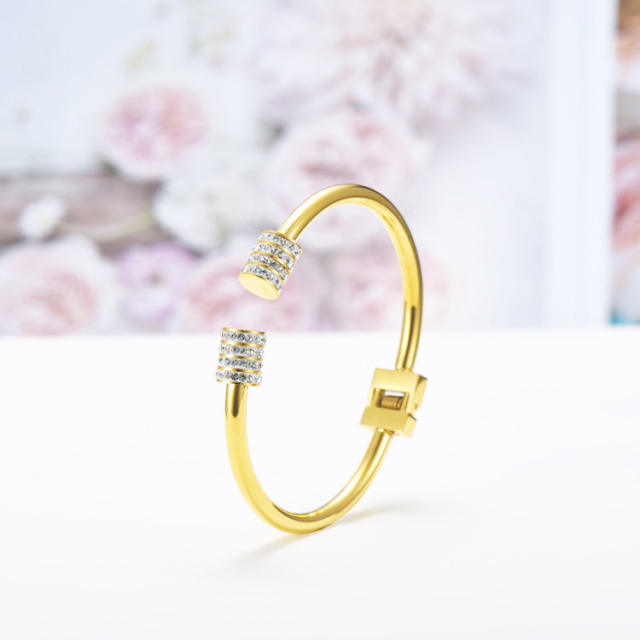 Classic drill cylindrical  stainless steel cuff bangle