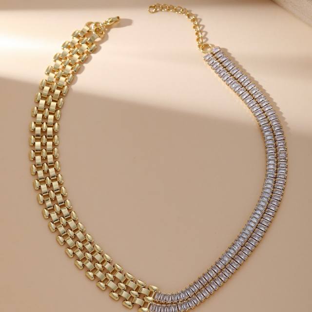 Luxury Diamond Chain Stitching Geometric Collarbone Neck Chain stainless steel necklace choker for women