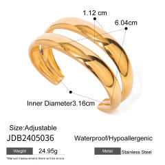 Chunky stainless steel smooth double-layer cuff bracelet