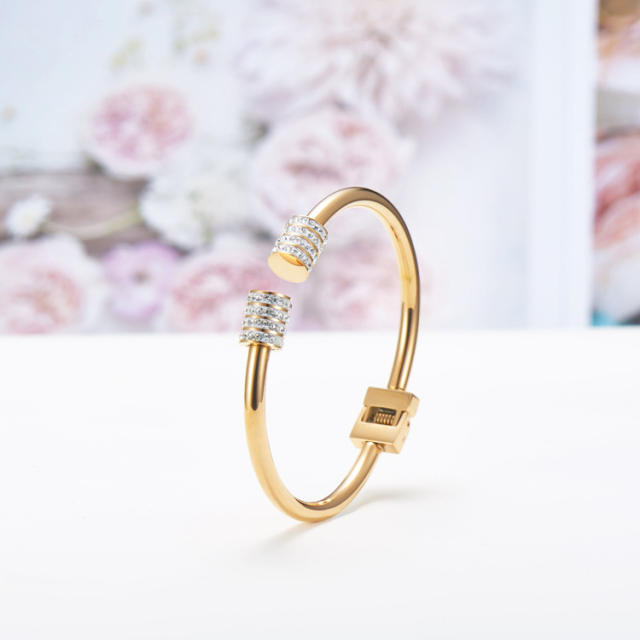 Classic drill cylindrical  stainless steel cuff bangle