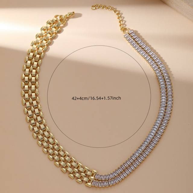 Luxury Diamond Chain Stitching Geometric Collarbone Neck Chain stainless steel necklace choker for women